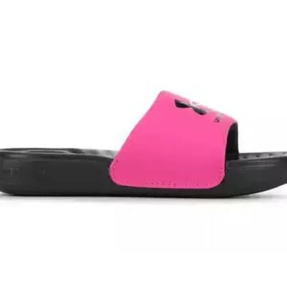 Girls Under Armour Ansa Fixed Slides Athletic Sandals Slip On Pink Black size 13 - Picture 3 of 4